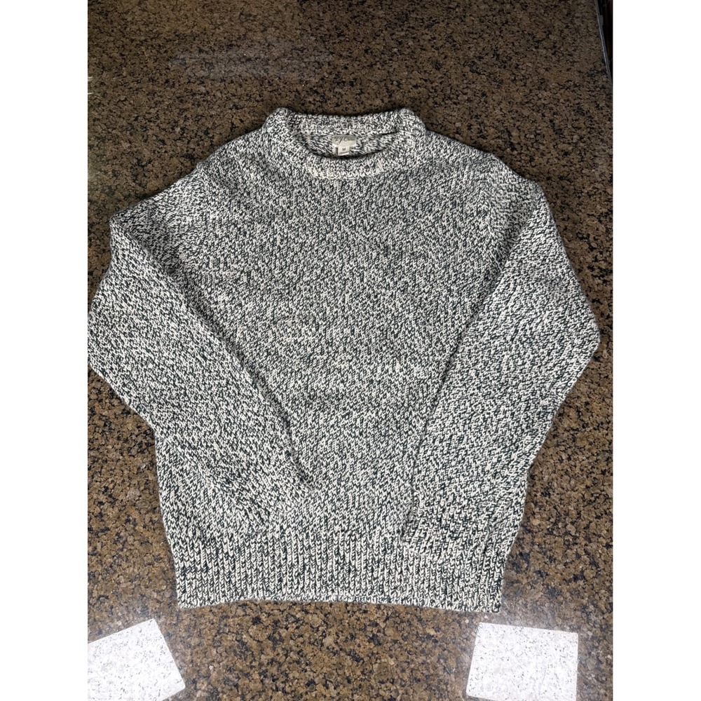 J.Crew Mens Medium Green White Marled Knit Crewneck Sweater Long Sleeve Chunky